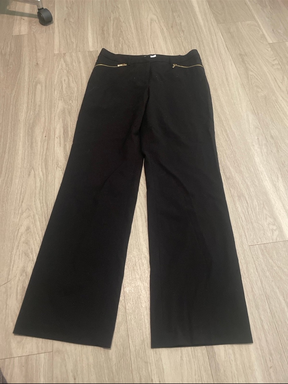 Calvin Klein Black Wide-Leg Trousers with Gold Zipper Detail